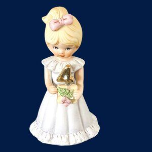 Vintage 1981 Enesco Growing Up Girls Age 4 Birthday Figurine Blonde Pink Bow
